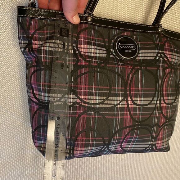 Coach Tartan plaid  tote bag logo glitter leather and canvas designer - Picture 6 of 16